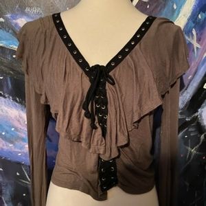 Save $$ Laced Ruffle Long Sleeve Top Forest Green